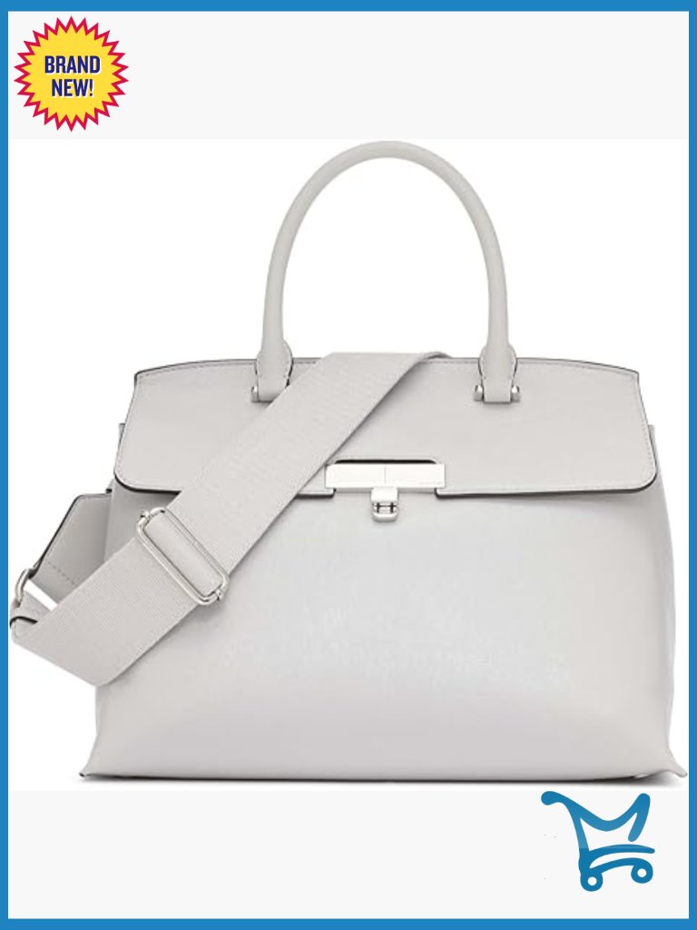 Vegan Leather Satchel With Turn Lock, Removable Strap, 3 Pockets